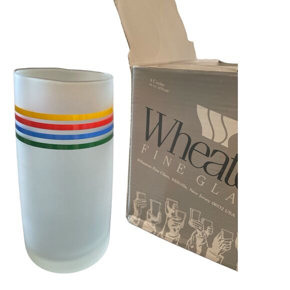 Vintage Wheaton Fine Satin Glasses Rainbow Stripe Pride 16 oz Cooler NOS - Picture 2 of 5